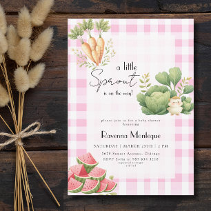 Invitation Baby Shower Petite Pousse Gingham Rose