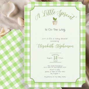 Invitation Baby Shower Petite Pousse Gingham Vert