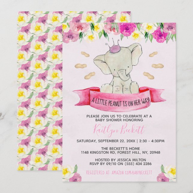 Invitation Baby shower Petites filles cacahuètes (Devant / Derrière)