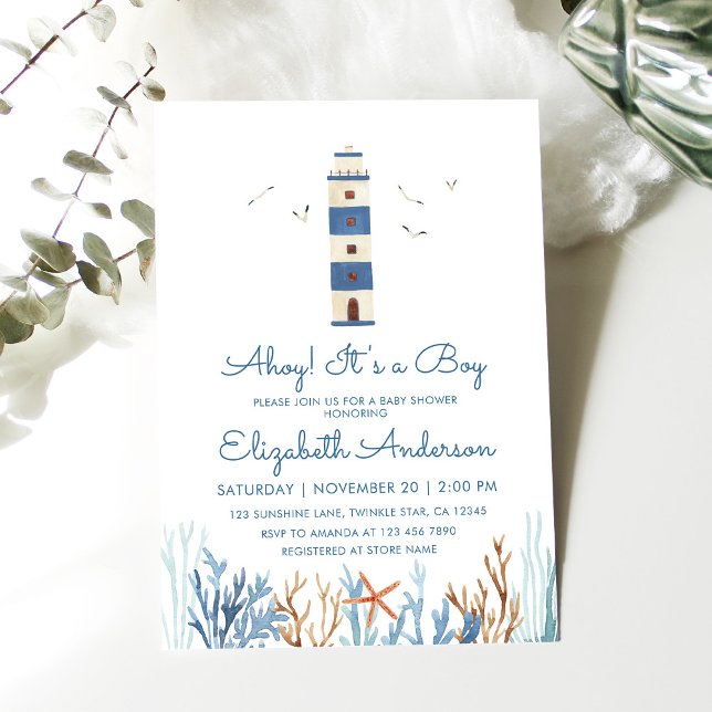 Invitation Baby shower phare Boy Watercolor (Créateur téléchargé)