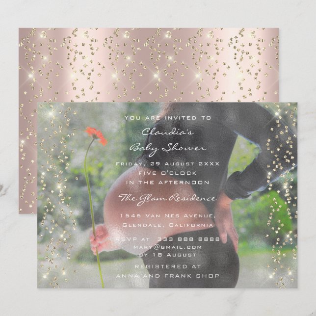 Invitation Baby shower photo Anniversaire Rose Gold Confetti (Devant / Derrière)