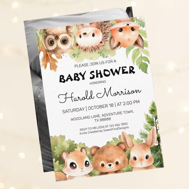 Invitation Baby shower photo Boy Woodland (Woodland Photo Boy Baby Shower Invitation)