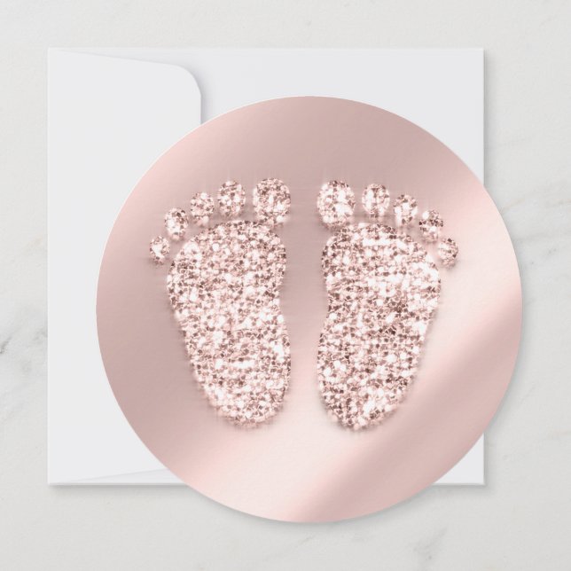 Invitation Baby shower Photo Confetti Pieds Rose Or (Dos)
