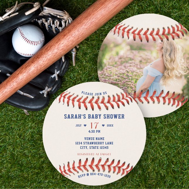 Invitation Baby shower photo de baseball Softball Sport (Baseball Softball Sport Photo Baby Shower Invitation)
