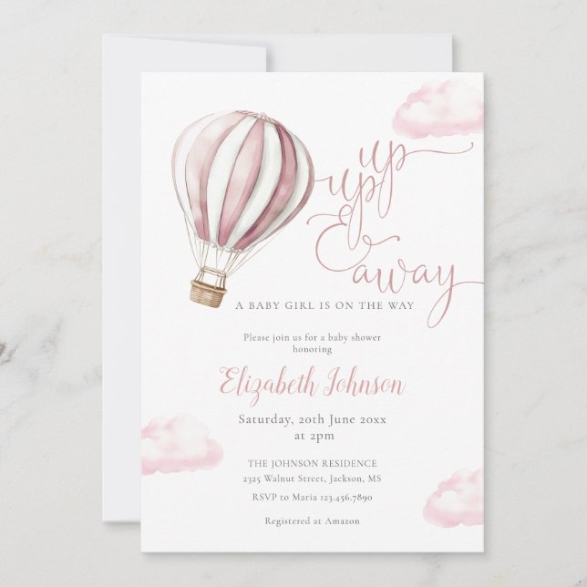 Invitation Baby shower photo de la fille à ballons roses QR C (Devant)