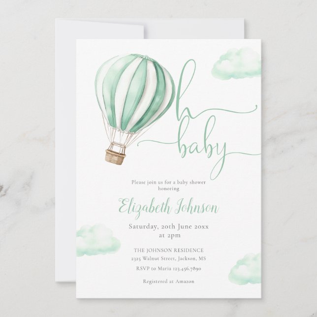 Invitation Baby shower photo du code QR du ballon à air chaud (Devant)