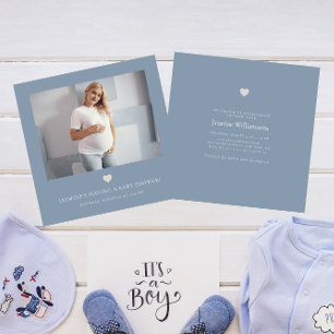 Invitation Baby shower photo minimaliste bleu ciel