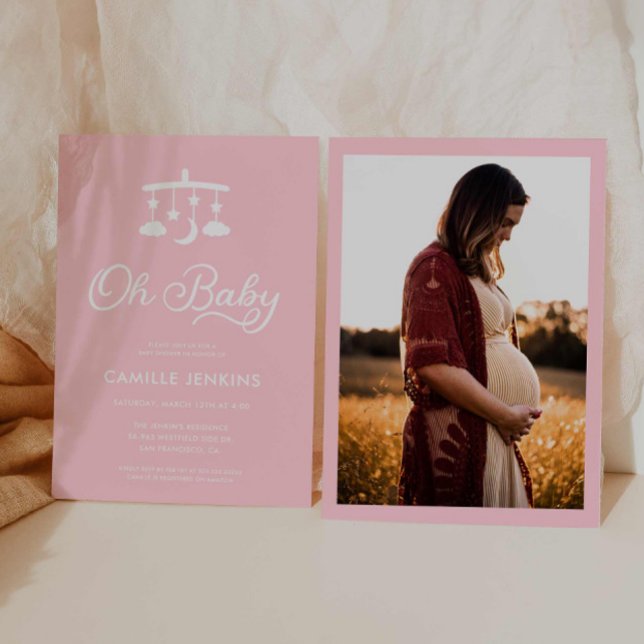 Invitation Baby shower photo moderne Oh Baby Girl (Modern Oh Baby Girl Photo Baby Shower Invite)