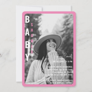 Invitation Baby shower photo moderne rose arrondi B/W
