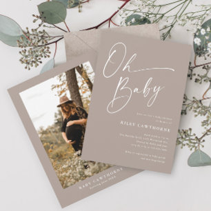 Invitation Baby shower photo moderne Script neutre genre