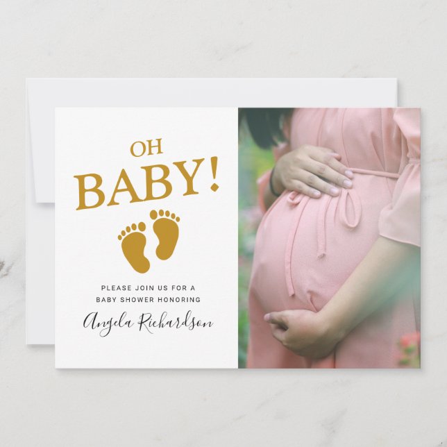 Invitation Baby shower photo personnalisé Oh Baby Gold (Devant)