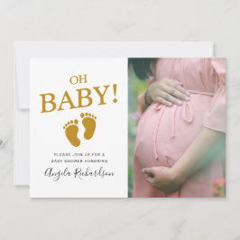 Invitation Baby shower photo personnalisé Oh Baby Gold