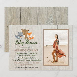 Invitation Baby shower photo rustique des animaux de bois