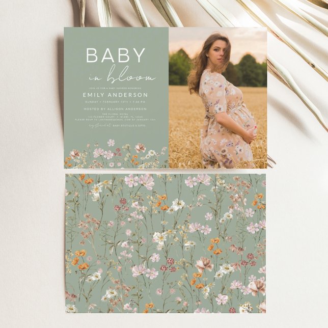Invitation Baby shower photo Sage Green Baby in Bloom (Créateur téléchargé)