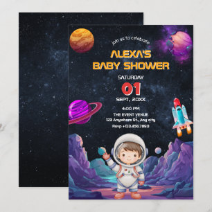 Invitation Baby shower photo spatiale astronaute