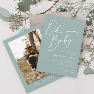 Invitation Baby shower photo vert de Sage Script moderne