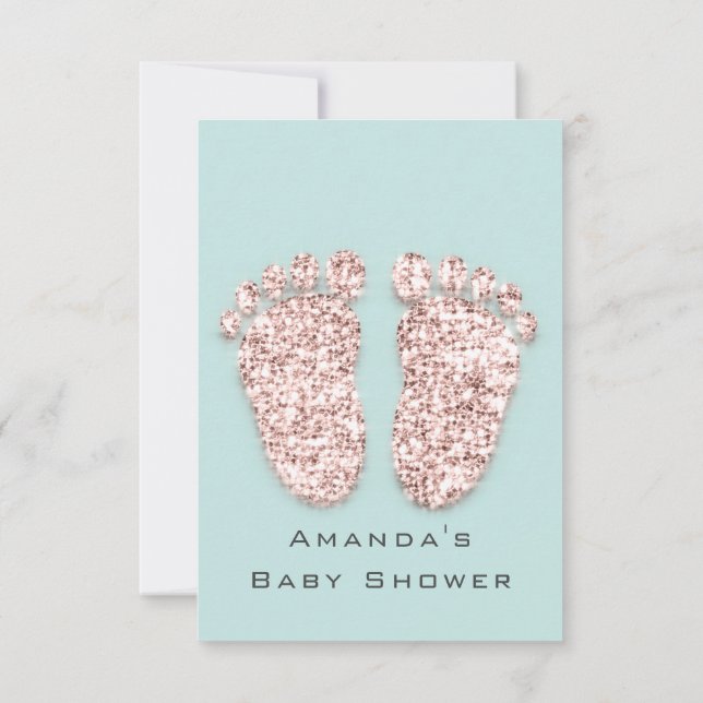Invitation Baby shower Pieds Argent Fille Garçon Monnaie Rose (Dos)