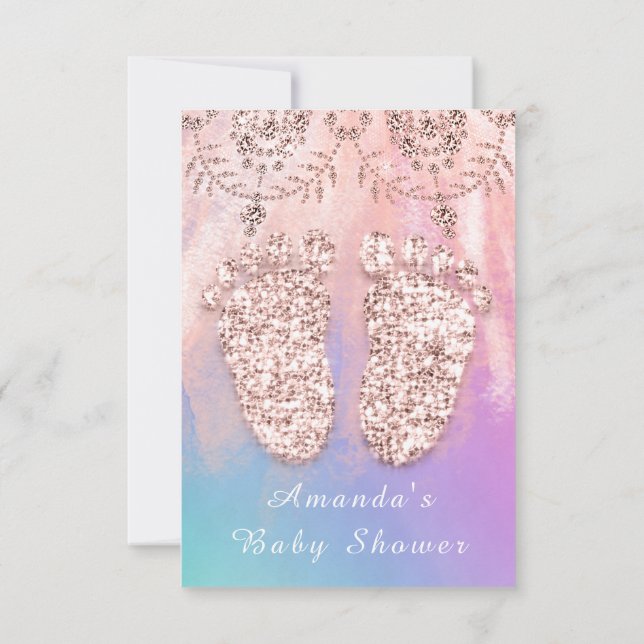 Invitation Baby shower Pieds Argent fille garçon Royal Rose r (Dos)
