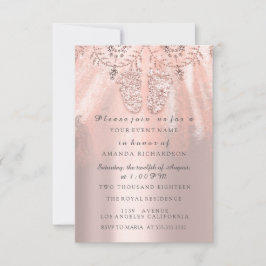 Invitation Baby shower Pieds Argent Fille Rose Royal Parties 