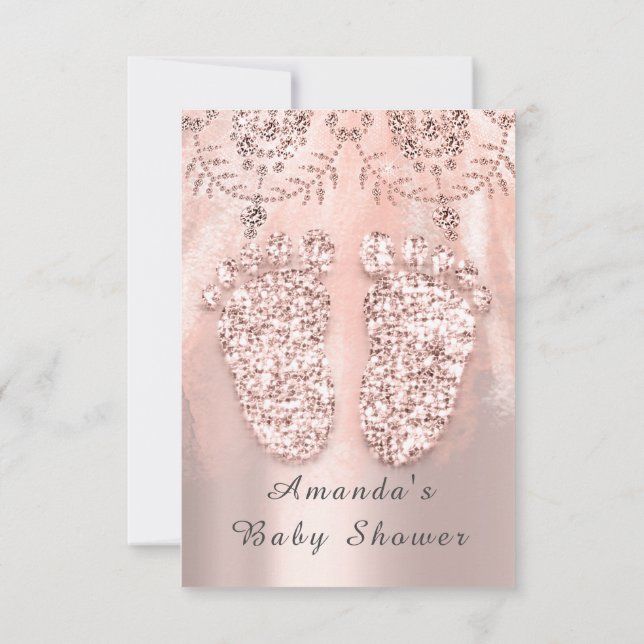 Invitation Baby shower Pieds Argent Fille Rose Royal Parties  (Dos)