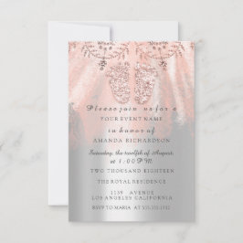 Invitation Baby shower Pieds Argent Fille Royal Rose dentelle