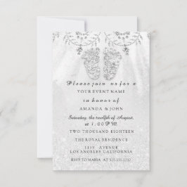 Invitation Baby shower Pieds fille argent GRay Royal Boy