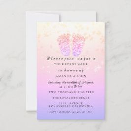 Invitation Baby shower Pieds fille rose Royal Girly Ombre ros