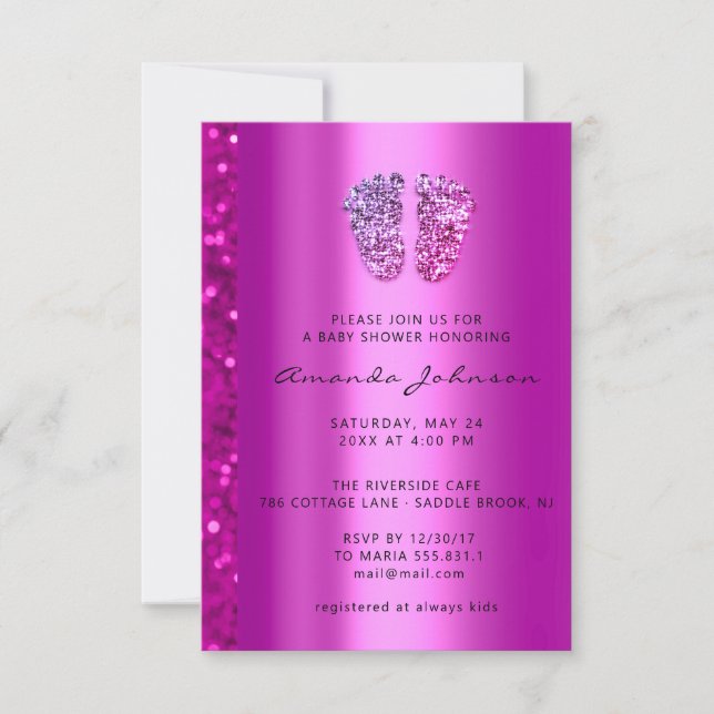 Invitation Baby shower Pieds Parties scintillant Lecteurs ros (Devant)