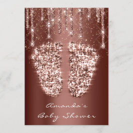 Invitation Baby shower Pieds Parties scintillant Or Brown Dri