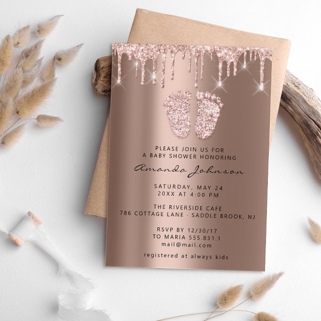 Invitation Baby shower Pieds Parties scintillant Rose Drives  (Créateur téléchargé)