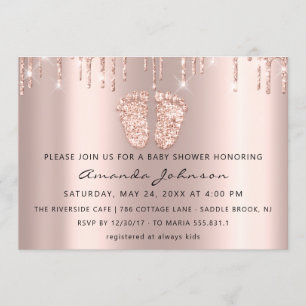 Invitation Baby shower Pieds Parties scintillant Rose Gold Dr