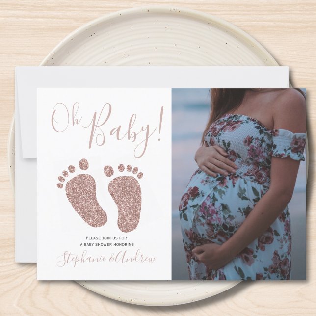 Invitation Baby shower pieds Parties scintillant Rose Gold Gi (Créateur téléchargé)