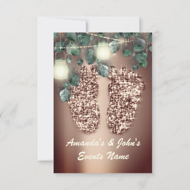 Invitation Baby shower Pieds Rustique Rose Blush Girl Garçon (Dos)