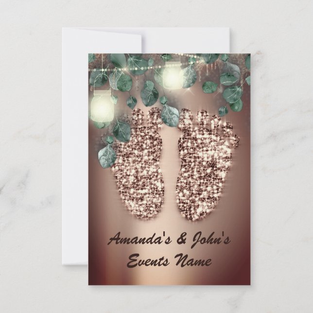 Invitation Baby shower Pieds Rustique Rose Parties scintillan (Dos)