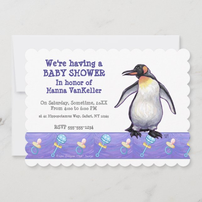 Invitation Baby shower Pingouin mignon (Devant)