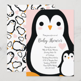 Invitation Baby shower Pingouin mignon fille rose