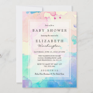 Invitation Baby shower   Pink Blue & Purple Watercolor Splash
