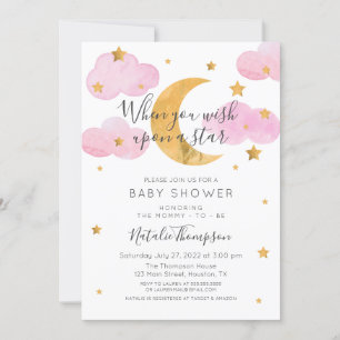 Invitation Baby shower Pink Invitación Luna y las Estrellas
