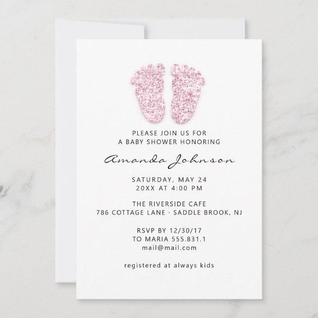 Invitation Baby shower Pink Pieds Parties scintillant Garçon  (Devant)