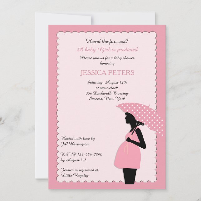 Invitation Baby shower Pink Polka Dot Umbrella (Devant)