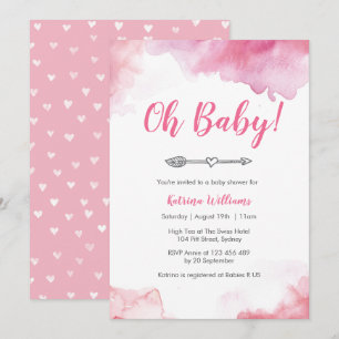 Invitation Baby shower Pink watercolor boho flèche