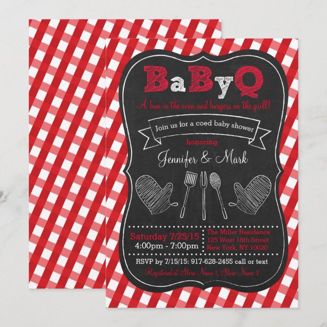 Invitation Baby shower Pique-Nique BBQ (Devant / Derrière)