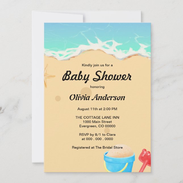 Invitation Baby shower plage (Devant)