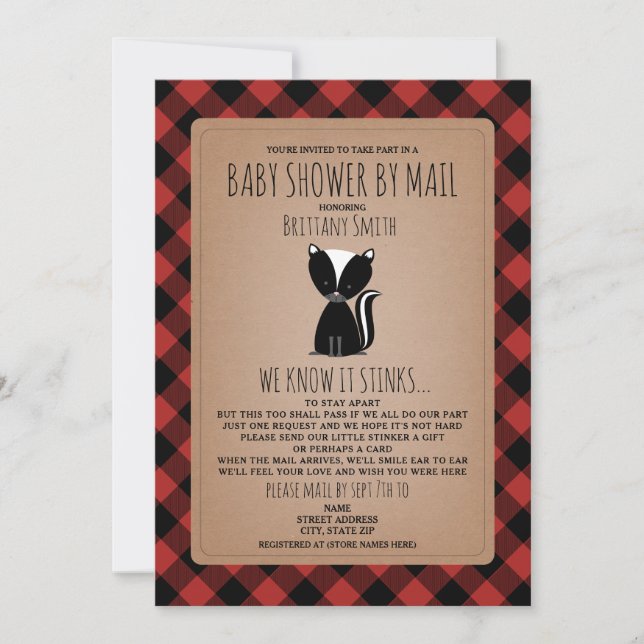Invitation Baby shower Plaid Par Courrier Distances Sociales  (Devant)
