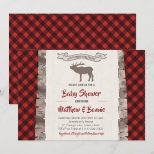 Invitation Baby shower Plaid sauvage d'orignaux ou de wapitis