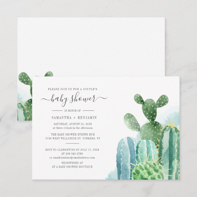 Invitation Baby shower Plante Cactus Botanique Couples (Devant / Derrière)