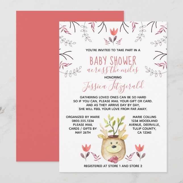 Invitation Baby shower Plante de cerfs de bois à travers les  (Devant / Derrière)