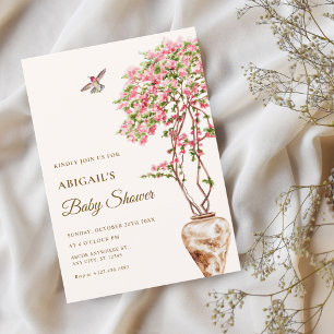 Invitation Baby shower plante rose aquarelle