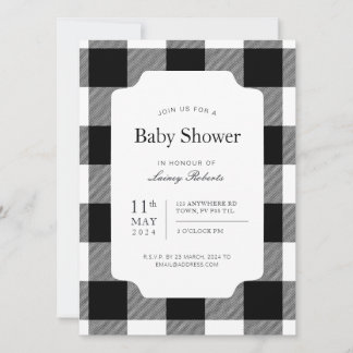 Invitation Baby shower plat de buffle noir et blanc rustique