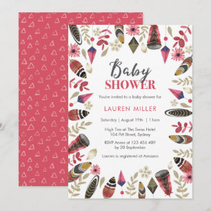 invitation baby shower   Plumes tribales de saumon